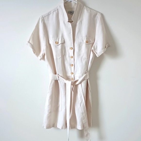 Rails Georgie Linen Blend Romper Cream Utility Short Jumpsuit with Tie Waist - Picture 4 of 6